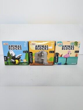 3 Block Tech Animal Blocks Building Sets - Elephant, Bee, Flamingo